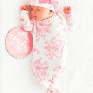 Rufflebutts Baby Girl Bamboo Butterfly Toile Floral Knot Gown Newborn-3 months